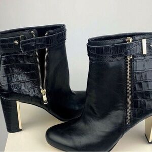 Black Leather, Zip Boot, 3" Heel, Ann Taylor, New, 9.5, Leather & Croc.embossed